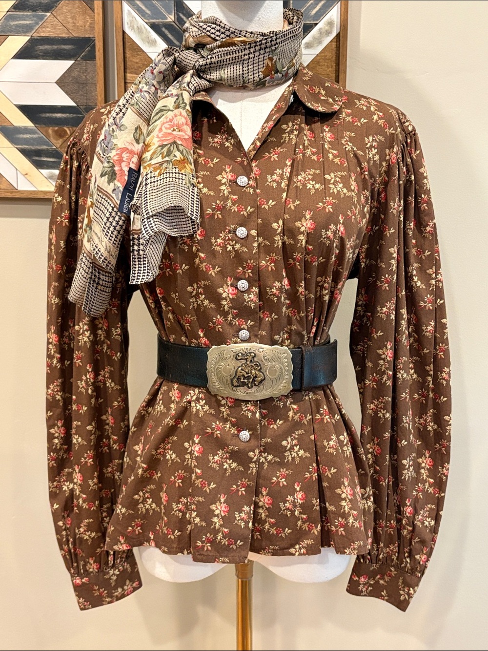 Vintage Ralph Lauren Country 90s Tailored Floral Cottagecore Puff Sleeve Blouse